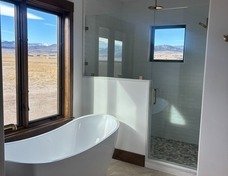 Shower/Soaking tub with mountain views.